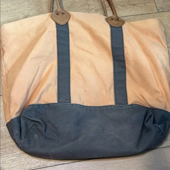 L.L. Bean Brown Green Flannel Lined Canvas Bag Boat & Tote Leather Handles - Picture 2 of 6